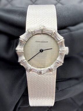 Vintage Jaeger Lecoultre 14081 22 18k Solid White Gold Silver Dial Bamboo Watch
